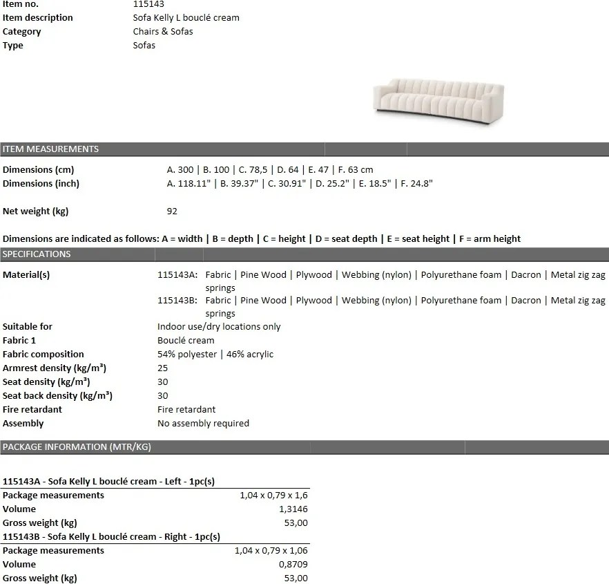 Canapea design LUX Kelly L boucle crem 115143 HZ