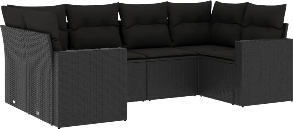 vidaXL Set mobilier de grădină cu perne, 6 piese, negru, poliratan