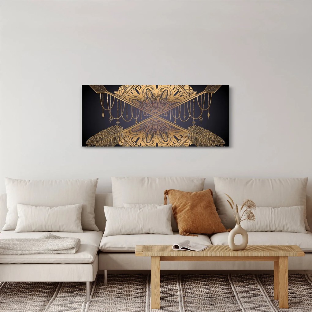 Tablou - Mandala aurie cu săgeți (120x50 cm)