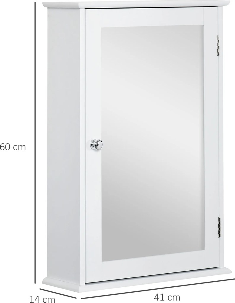 kleankin Dulap de Baie cu Oglindă – Dulap cu Oglindă – Dulap pentru WC – 1 Ușă, 2 Rafturi – MDF Alb și Sticlă | Aosom Romania