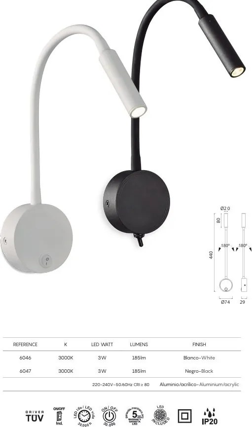 Aplica de perete cu reader LED BOAVISTA alb