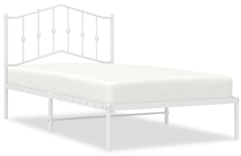 373832 vidaXL Cadru de pat metalic cu tăblie, alb, 100x190 cm