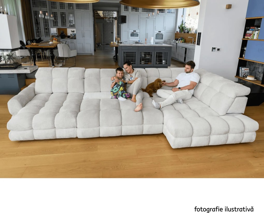 Set canapea extensibilă cu funcţie de extensie electrică, crem, pe dreapta, TOLLO L ROH