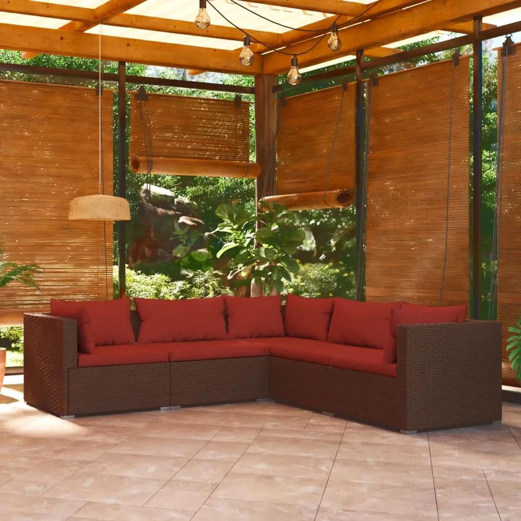3101699 vidaXL Set mobilier de grădină cu perne, 5 piese, maro, poliratan