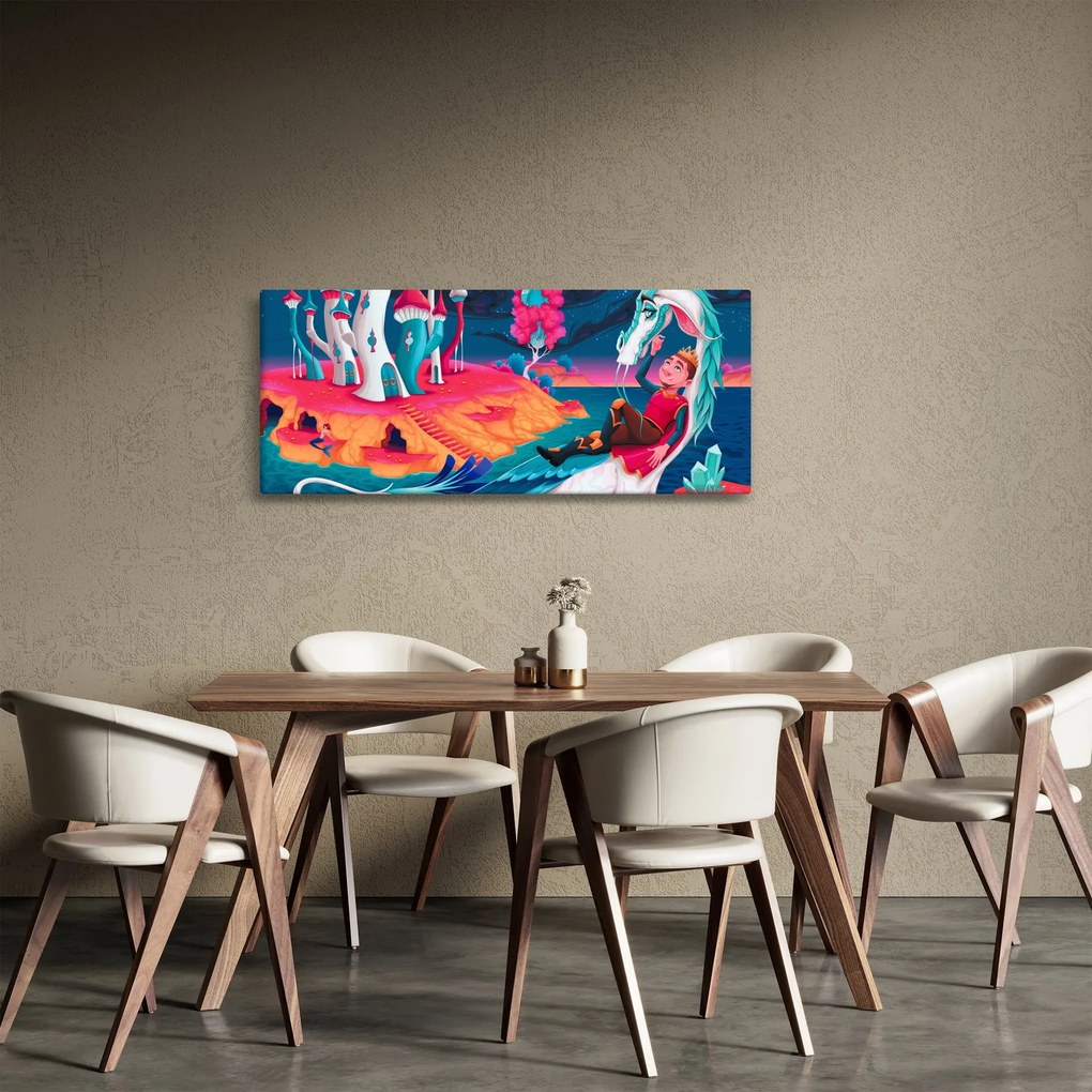 Tablou - Prinț și prințesa cu dragon (120x50 cm)