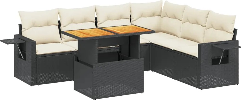 vidaXL Set canapele de grădină cu perne, 7 piese, negru, poliratan