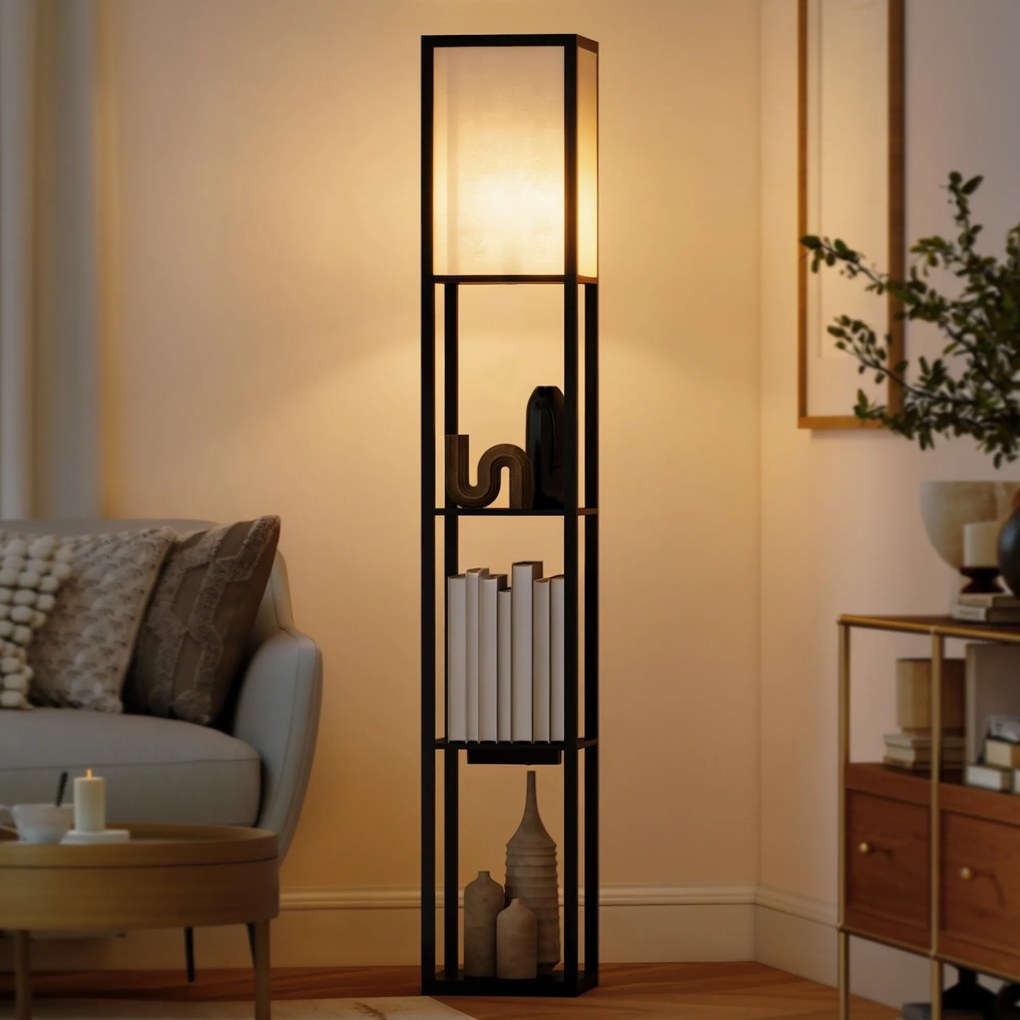 Lampă de Podea HOMCOM LED cu Rafturi, Lampă Modernă cu Comutator și Porturi USB, Lumină Reglabilă pentru Living și Dormitor, Neagră | Aosom Romania