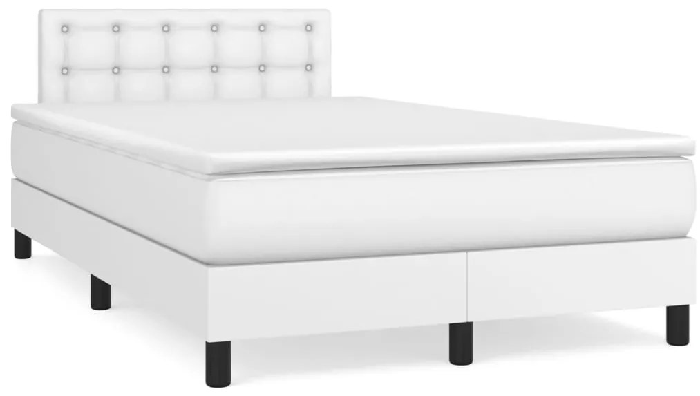 vidaXL Pat box spring cu saltea, alb, 120x190 cm, piele ecologică