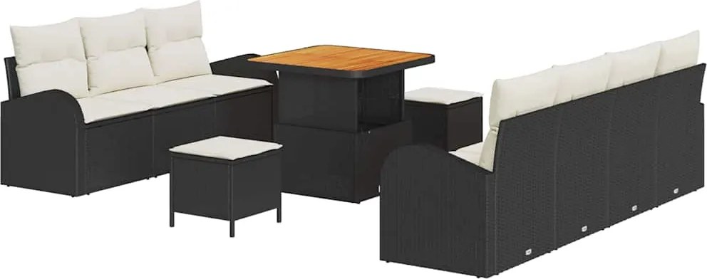 vidaXL Set de canapele pentru grădină cu pernă 10 pcs Negru poliratan