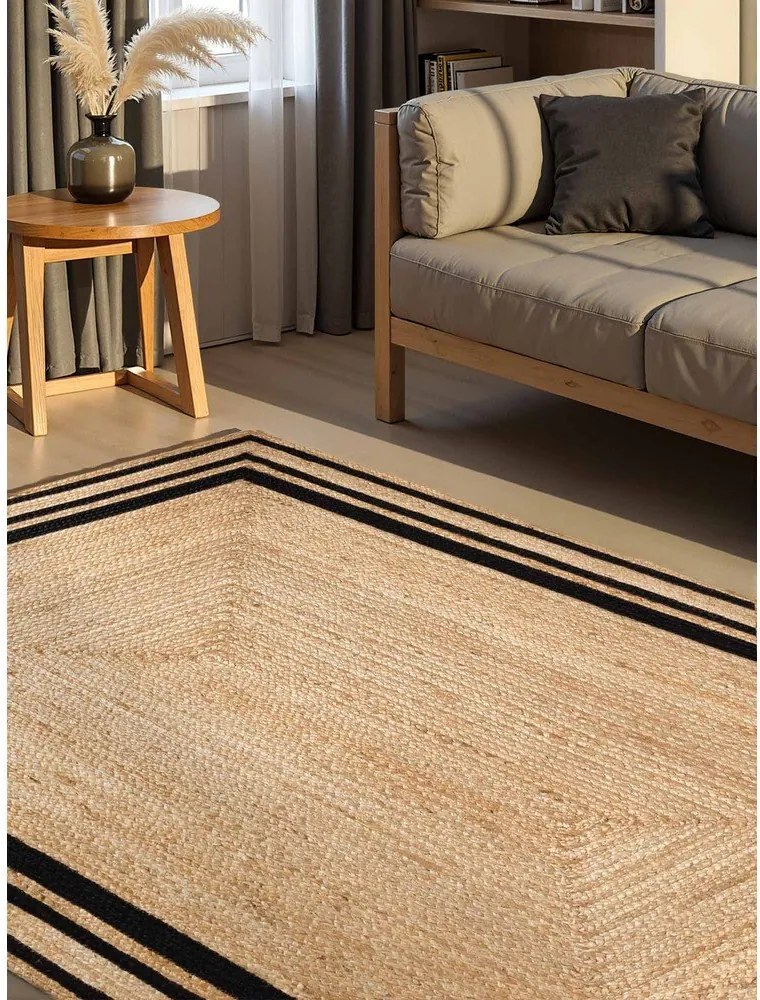 Covor negru/în culoare naturală reversibil/țesut manual din iută 160x230 cm Jutta – Hanse Home