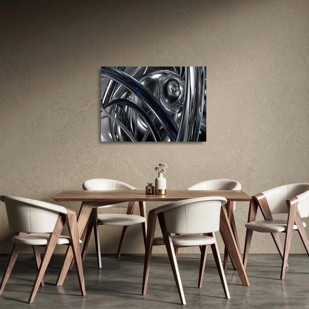 Tablou pe sticlă cu abstracție gri cu albastru (70x50 cm)