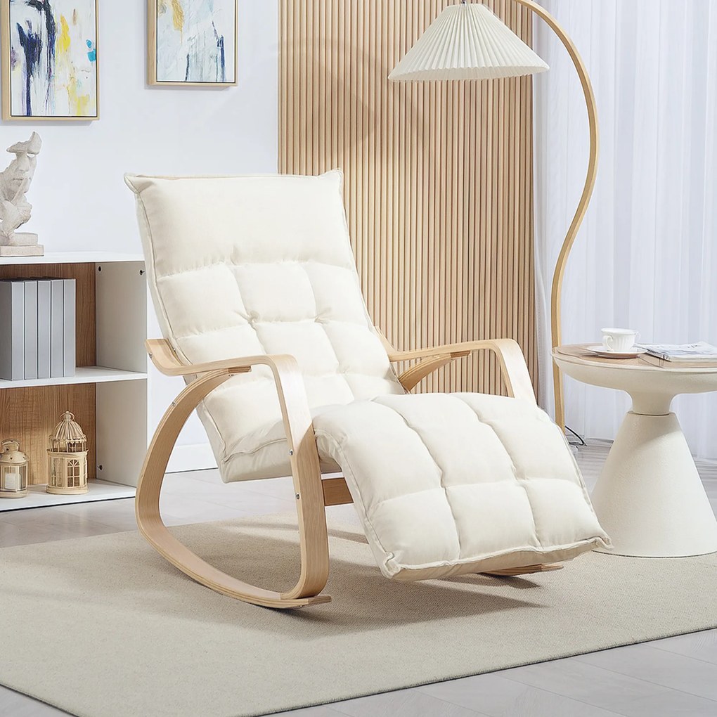 HOMCOM Fotoliu balansoar tapițat, fotoliu de relaxare cu cotiere și cadru din oțel, pentru living, dormitor, Alb crem | Aosom Romania