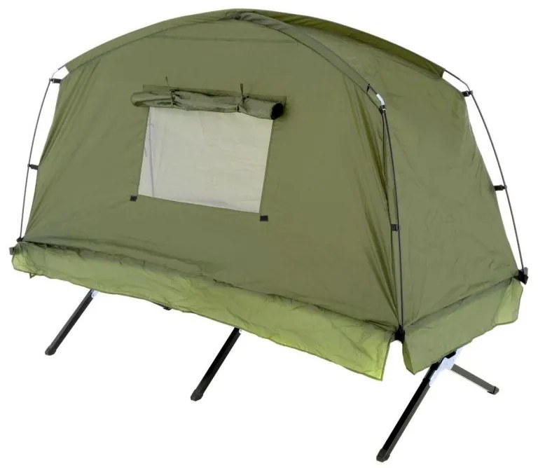 Cort portabil cu pat, structură oțel, verde, anti-insecte, 1