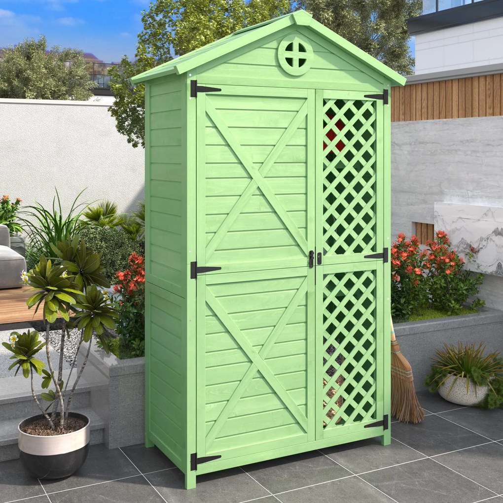 Depozit de mobilier de grădină din lemn pentru exterior, magazie de unelte rezistentă la intemperii, cu mult spațiu de depozitare și construcție din lemn stabilă, 90×56,5×175,3 cm, Verde