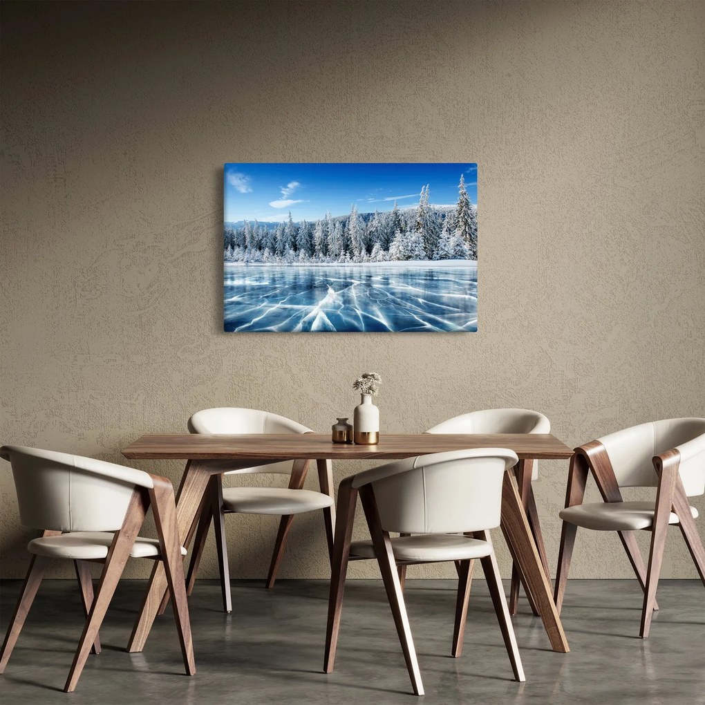 Tablou cu lacul înghețat și copacii înzăpeziți (90x60 cm)