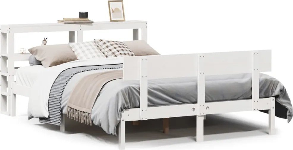 vidaXL Cadru de pat fără saltea, alb, 120x190 cm, lemn masiv pin