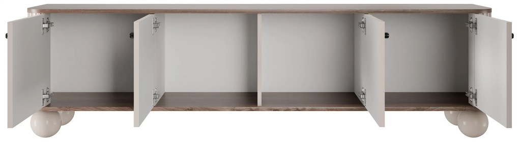 Comodă TV Vesper 4D 187 cm - cașmir / nuc / mânere negre / picioare sferice