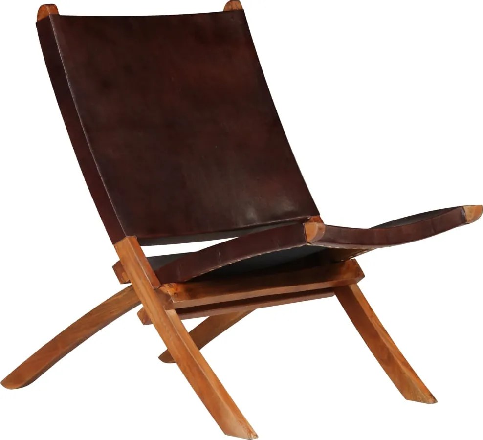 vidaXL Scaun relaxant pliant, maro, piele naturală