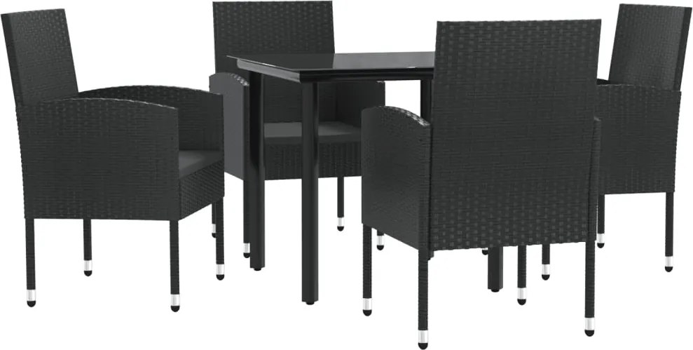 vidaXL Set mobilier de grădină, 5 piese, negru, poliratan și oțel