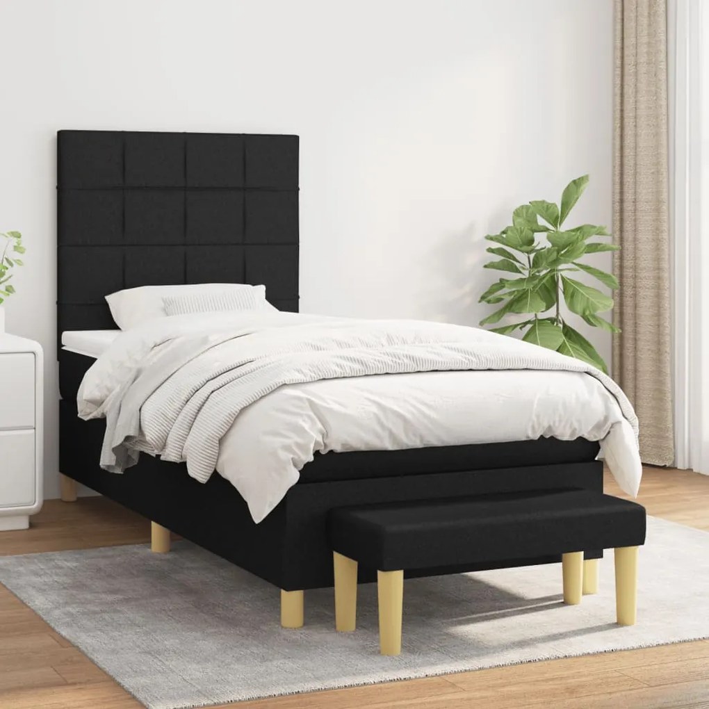 vidaXL Pat box spring cu saltea, negru, 80x200 cm, textil