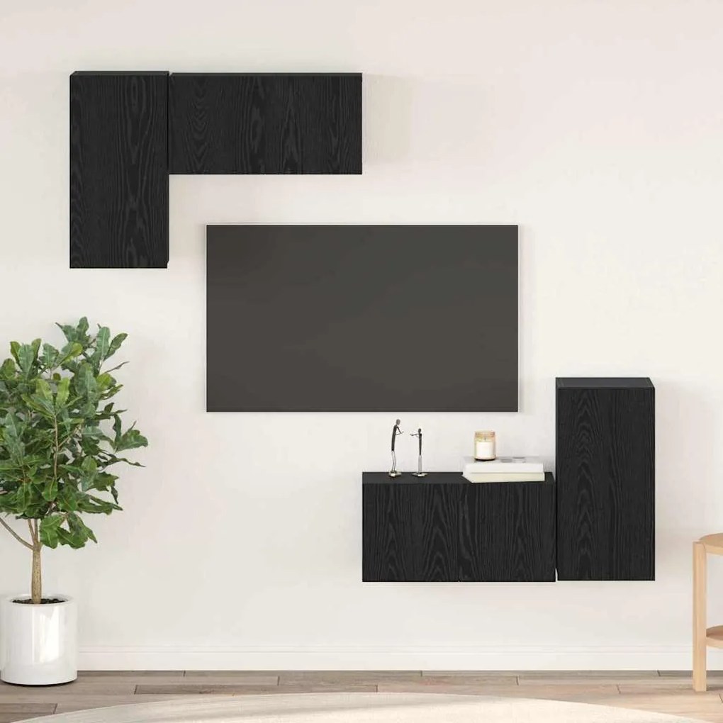 vidaXL Set Cabinet TV cu raft cu depozitare cu ușă 4 pcs Stejar negru 60 x 30 x 30 cm