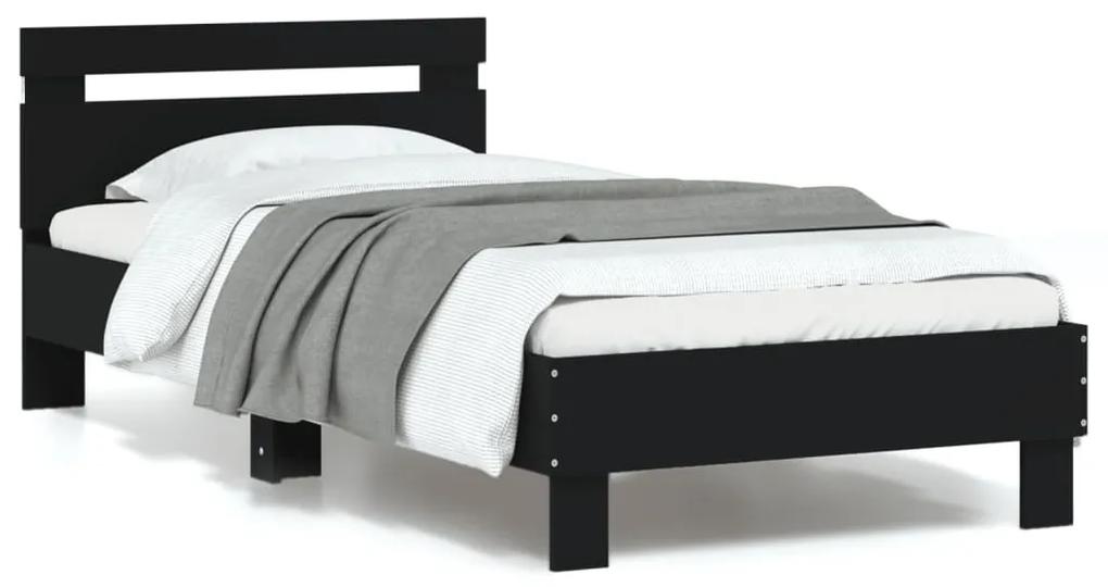 838744 vidaXL Cadru de pat cu tăblie și lumini LED, negru, 90x190 cm