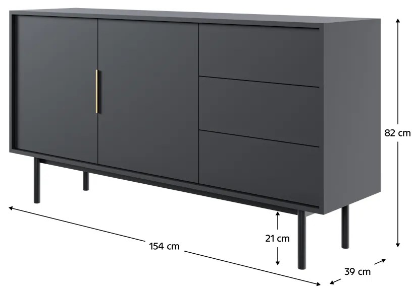 Comodă VIVALA 2D3S, negru