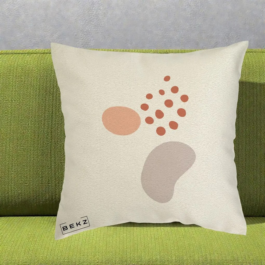 Perna Decorativa Abstract Forme Organice Pastel, 40x40 cm, Ecru, Husa Detasabila, Perna Inclusa, BEKZ®