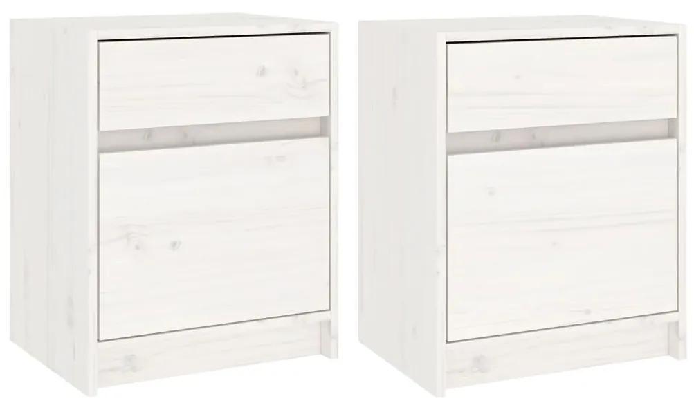 Noptiere, 2 buc., alb, 40x31x50 cm, lemn masiv de pin 2, Alb