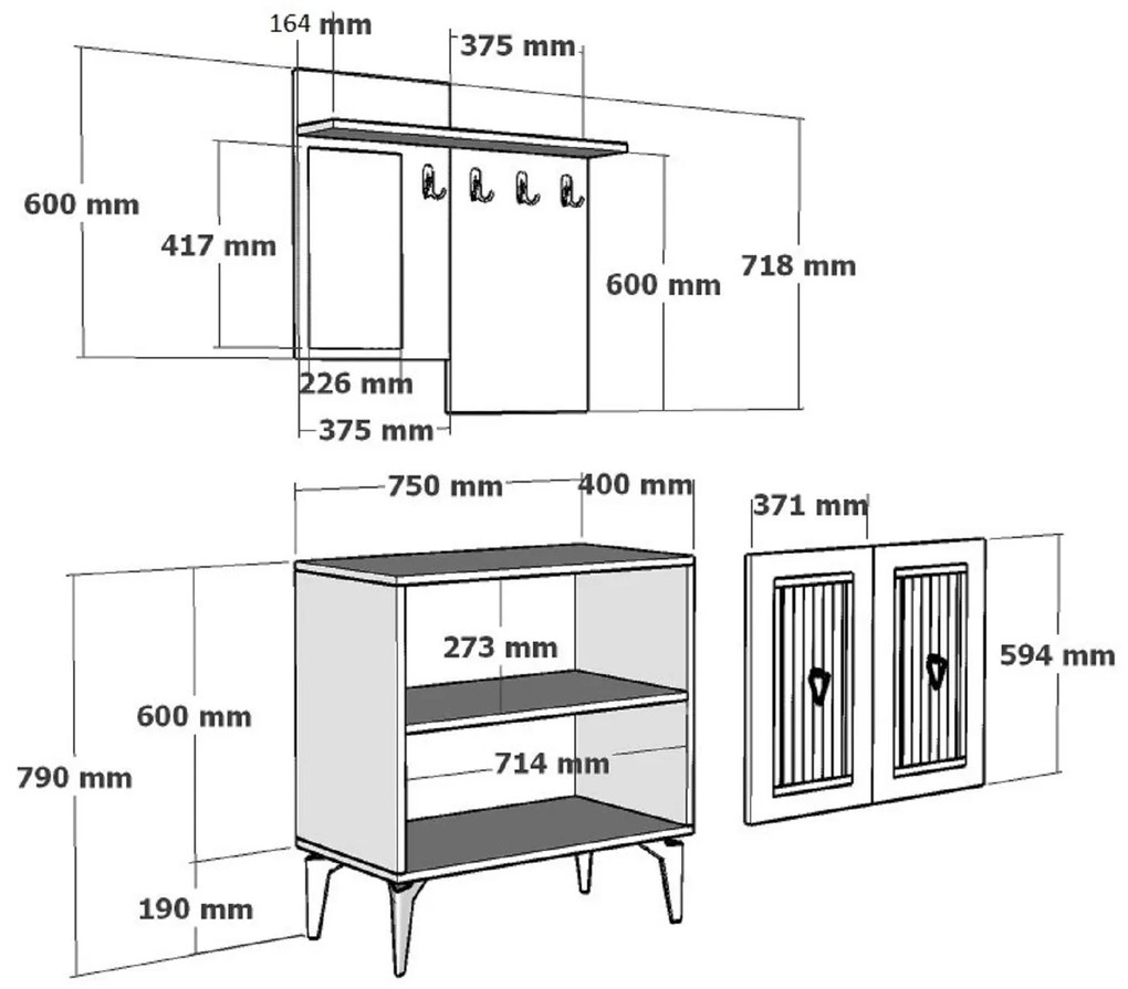 Mobilier Hol Tideno (antracit + auriu) . 1093900