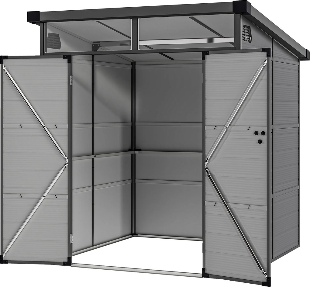 Outsunny Șopron pentru Grădină din Plastic cu Ferestre și Orificii de Ventilație, 190x191x215 cm, Gri Deschis | Aosom Romania