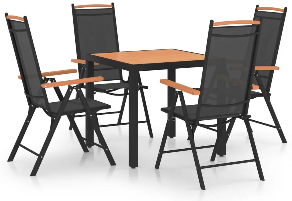 vidaXL Set mobilier de exterior, 5 piese, negru, aluminiu