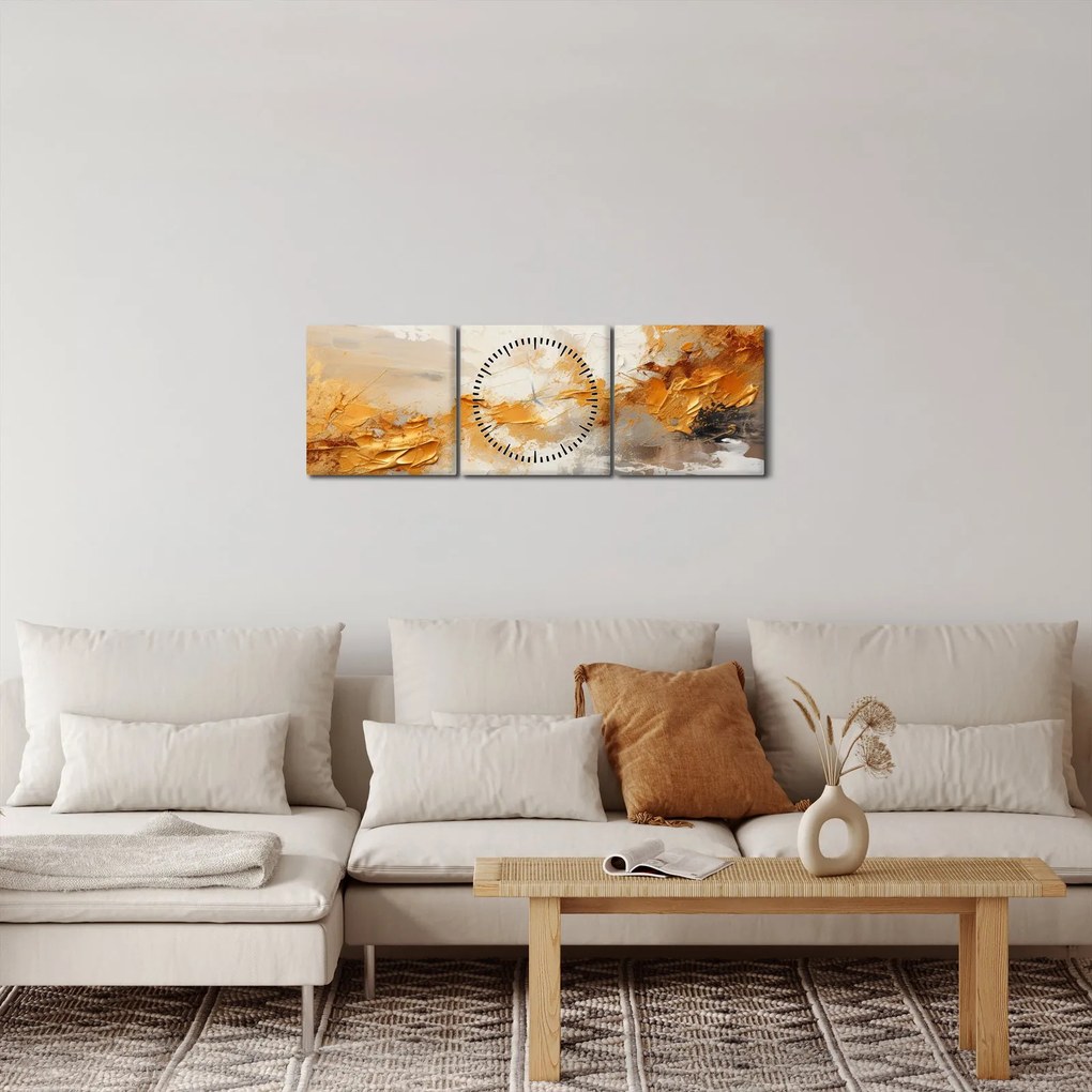 Tablou - Textura aurie (cu ceas) (90x30 cm)