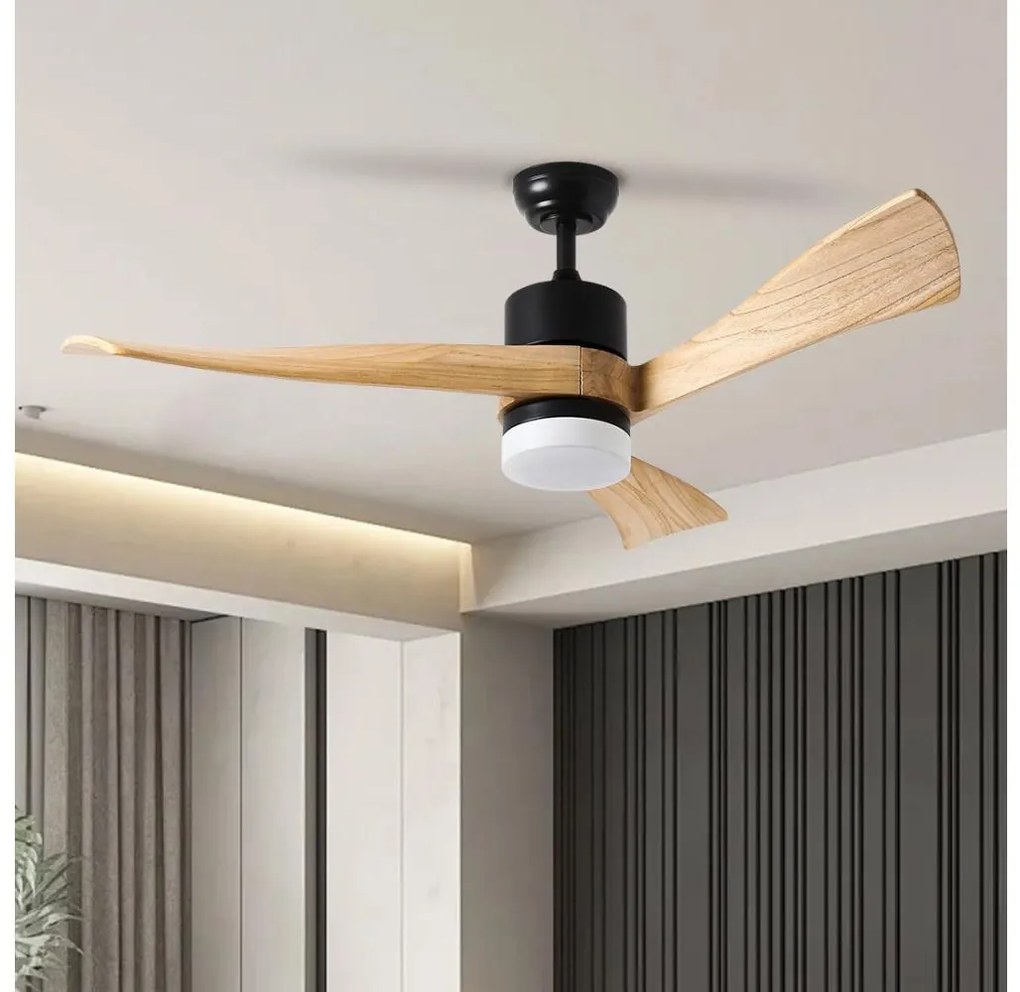Ventilator LED de tavan ZEVENTI NATURITO LED/18W/230V Wi-Fi Tuya negru/stejar + telecomandă