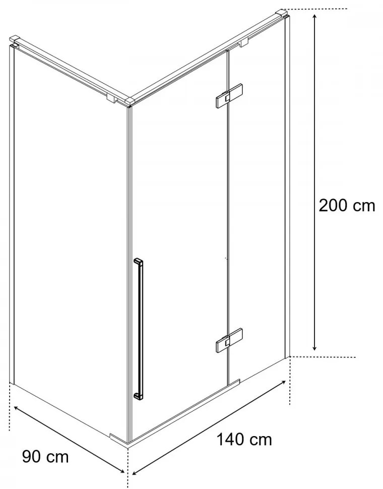 Cabină de duș pătrată Sorrento Plus 90x140, montată pe dreapta, cu finisaj Easy Clean