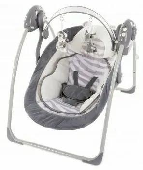 Bo Jungle - Leagan portabil pentru bebelusi cu reductie, model dungi, cu arcada jucarii, Gri