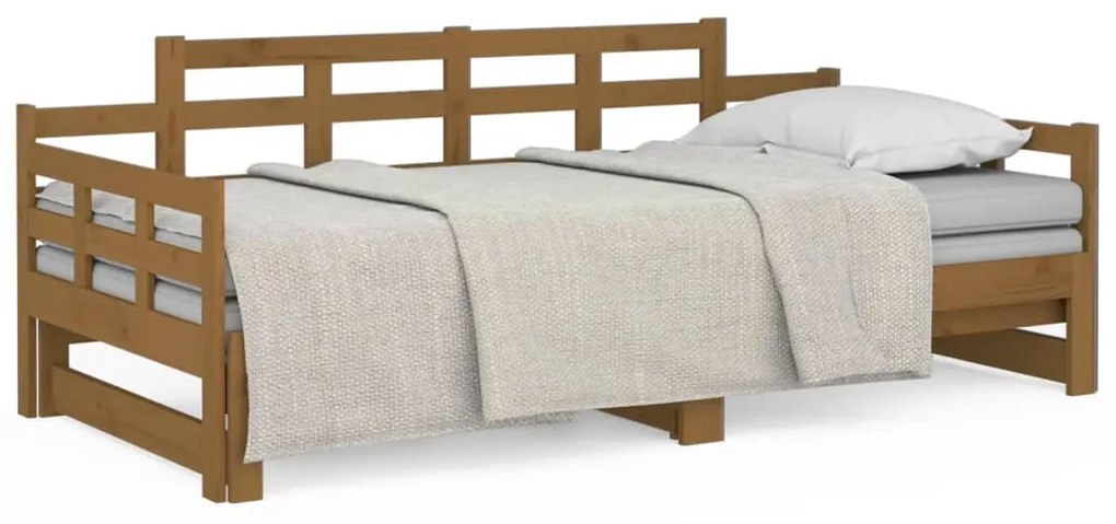 820345 vidaXL Pat extensibil de zi, maro miere, 2x(90x200) cm, lemn masiv pin
