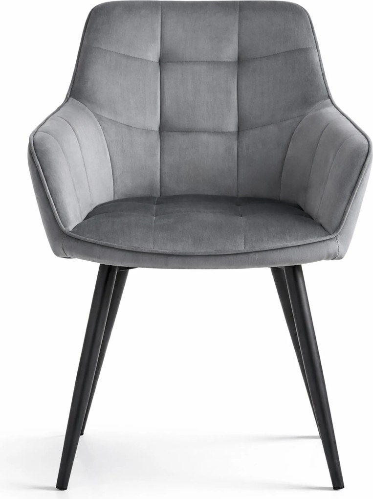 Fotoliu de sufragerie VARSI VELVET cu picioare negre, gri