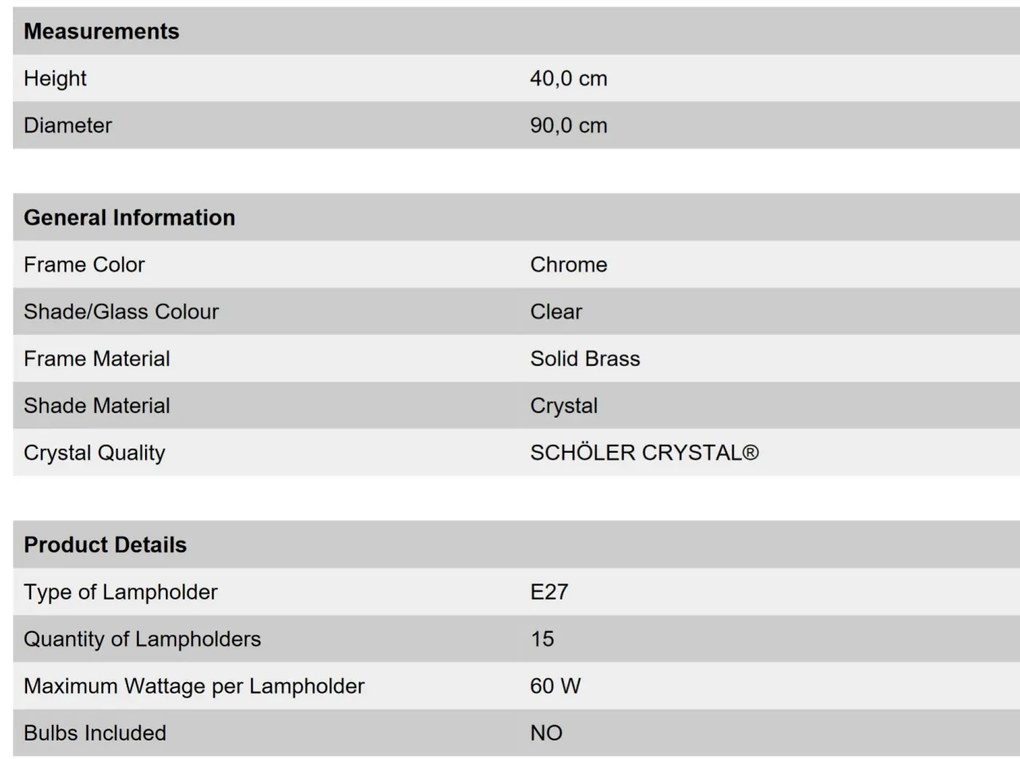 Lustra XXL aplicata cristal Schöler design de lux Sheraton 90cm, chrome
