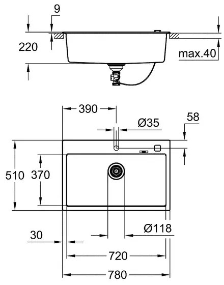 Chiuveta compozit Grohe K700 78x51.1 cm negru