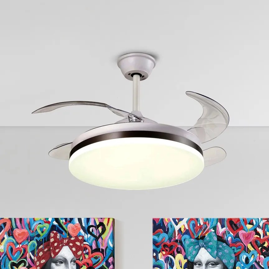 Lustra cu Ventilator, iluminat LED si telecomanda, lame retractabile Vento alb mat/ bronz SV-168311