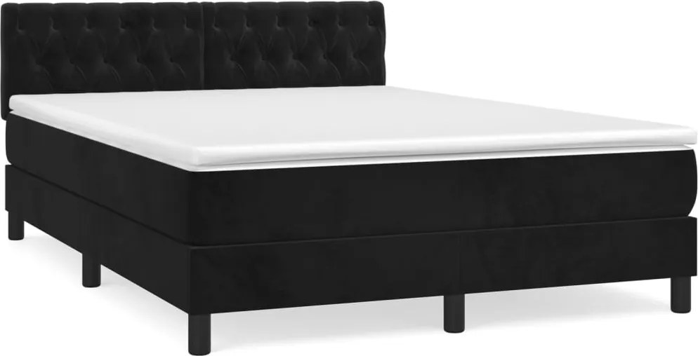 vidaXL Pat box spring cu saltea, negru, 140x190 cm, catifea