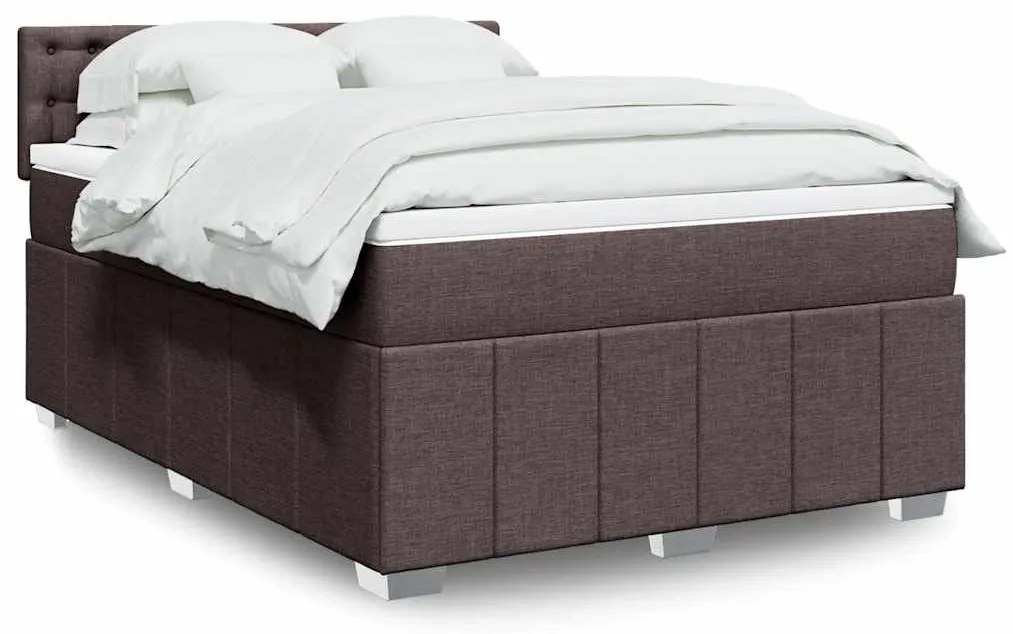 vidaXL Pat box spring cu saltea, maro închis, 140x200 cm, textil