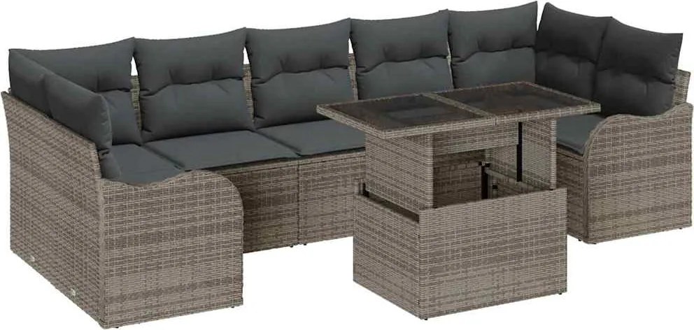 vidaXL Set de canapele pentru grădină cu pernă 8 pcs Gri Rattan poli