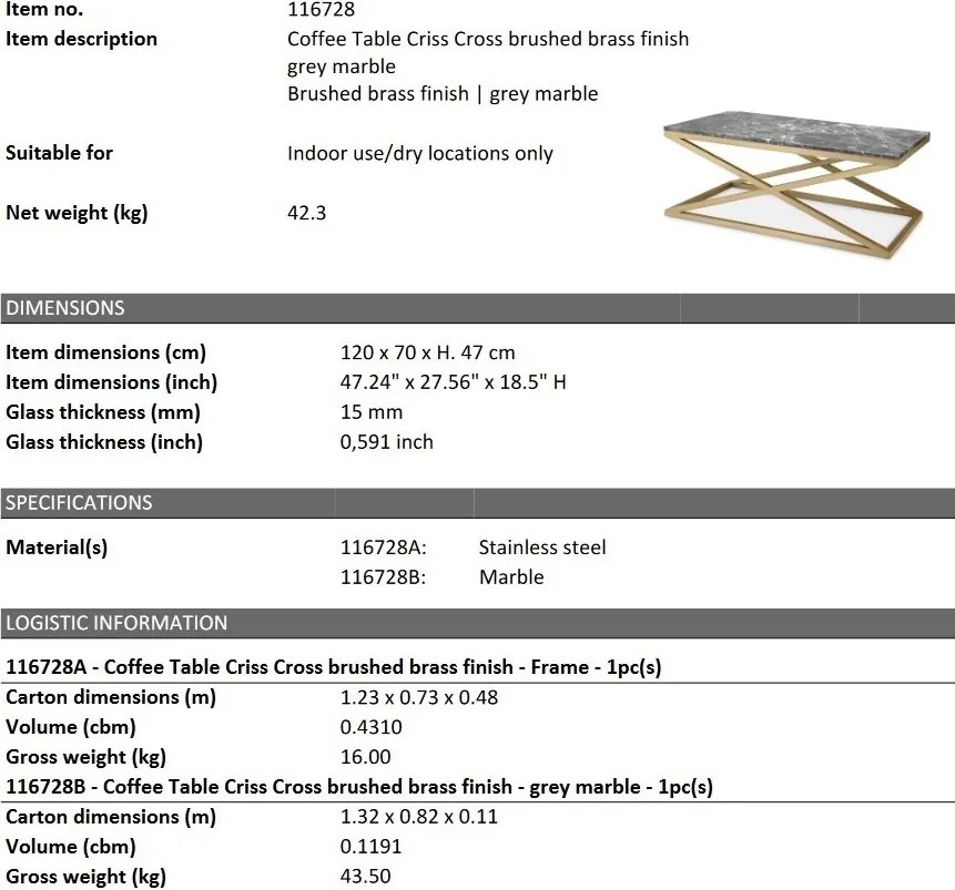 Masuta de cafea design LUX Criss Cross 120x70cm