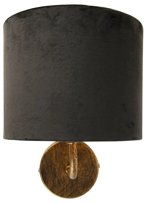 Lampă de perete vintage aurie cu abajur din catifea neagră - Matt