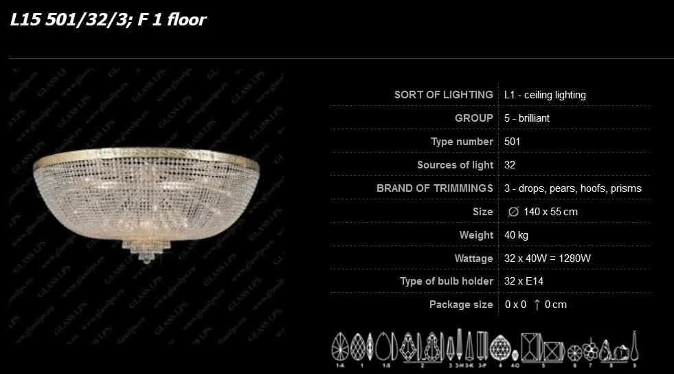 Plafoniera cristal Bohemia L15 501/32/3; F 1 floor