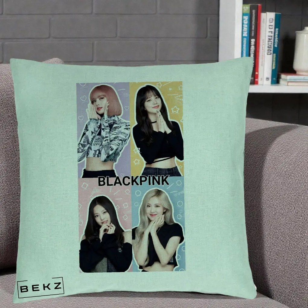 Perna Personalizata K-pop BLACKPINK Negru, 40x40 cm, Verde Menta, Husa Detasabila, Perna Inclusa, BEKZ®
