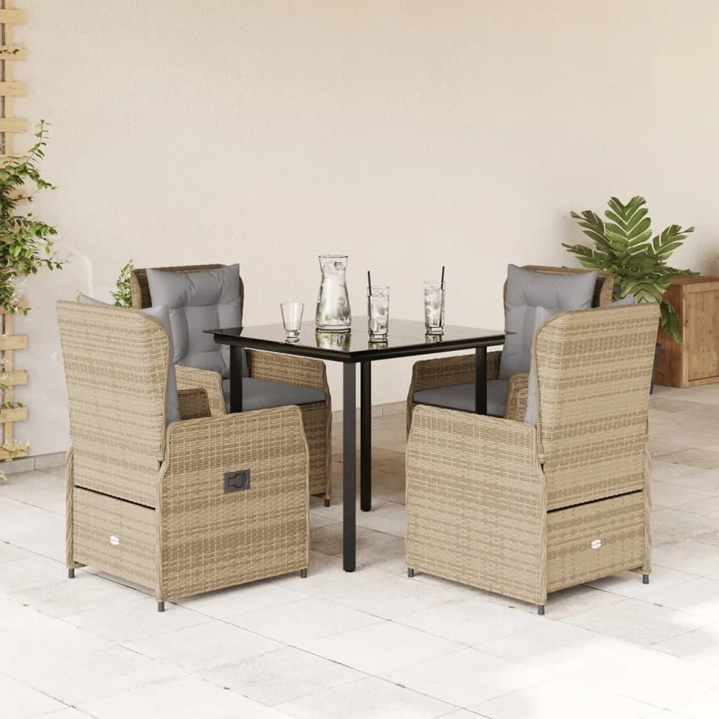 vidaXL Set mobilier de grădină cu perne, 5 piese, bej, poliratan