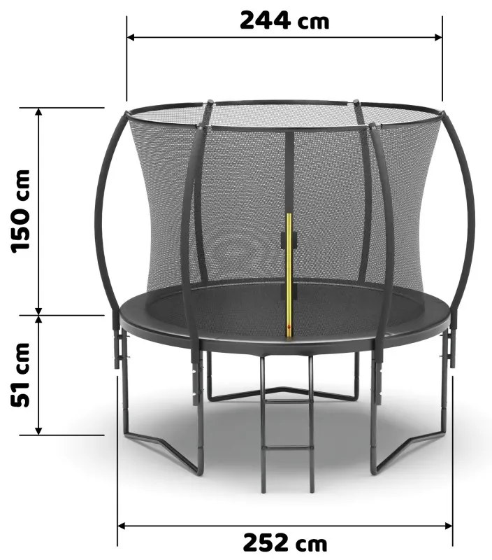 Trambulina de gradina cu plasa de siguranta si scara Culoare neagra, JUMP 244 cm